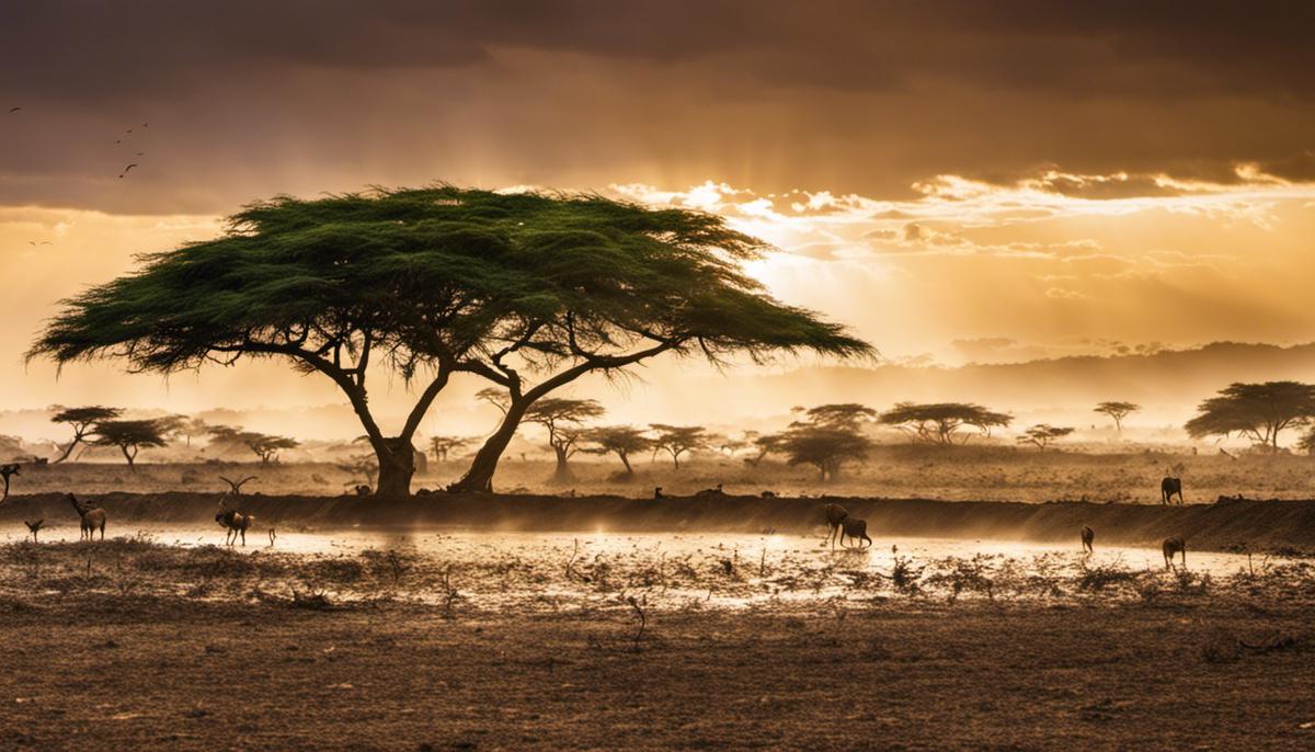 A picture showing the effects of climate change in East Africa, with dashes instead of spaces